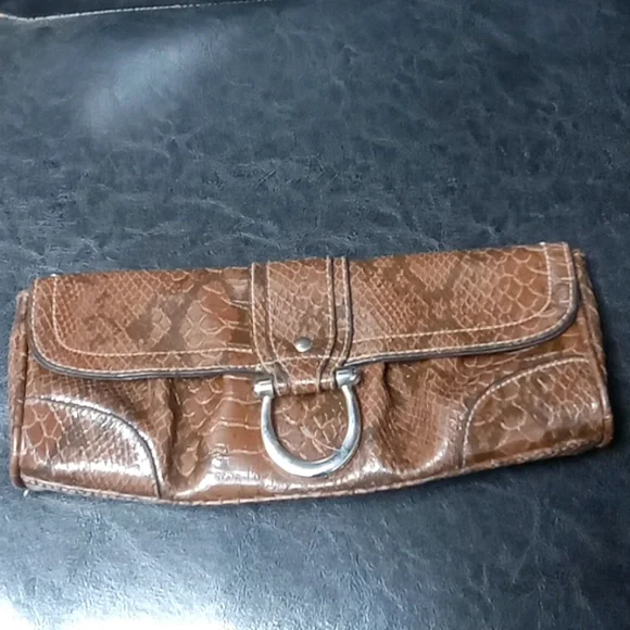 Apt. 9, brown snakeskin pattern, clutch - Picture 1 of 8